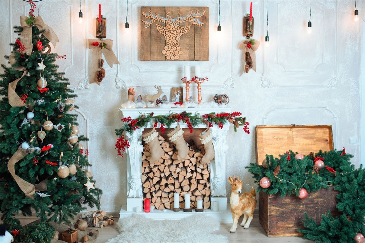 Sfondo Di Foto Di Natale Sfondo Di Ornamenti Di Tronchi Di Legno BRP10-143