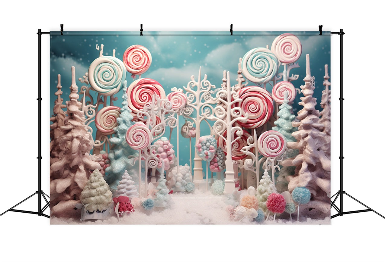 Sfondo Di Decorazioni Di Caramelle Innevate Del Dolce Paese Delle Meraviglie Invernali BRP10-17