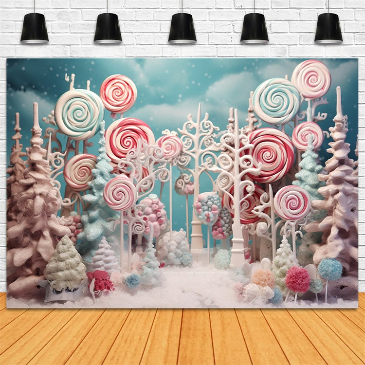 Sfondo Di Decorazioni Di Caramelle Innevate Del Dolce Paese Delle Meraviglie Invernali BRP10-17