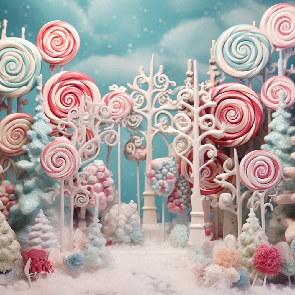 Sfondo Di Decorazioni Di Caramelle Innevate Del Dolce Paese Delle Meraviglie Invernali BRP10-17