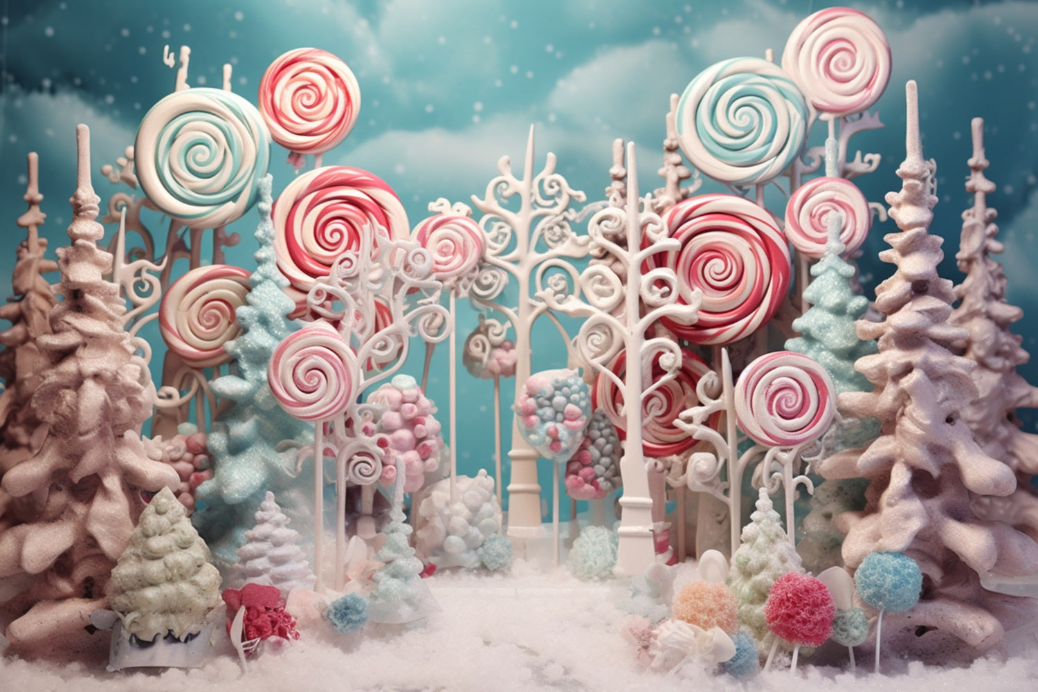 Sfondo Di Decorazioni Di Caramelle Innevate Del Dolce Paese Delle Meraviglie Invernali BRP10-17