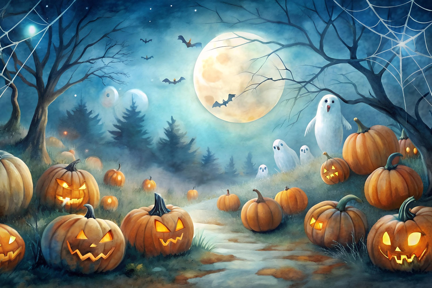 Sfondo Di Halloween Sfondo Di Fantasmi Del Boschetto Di Zucche BRP10-183