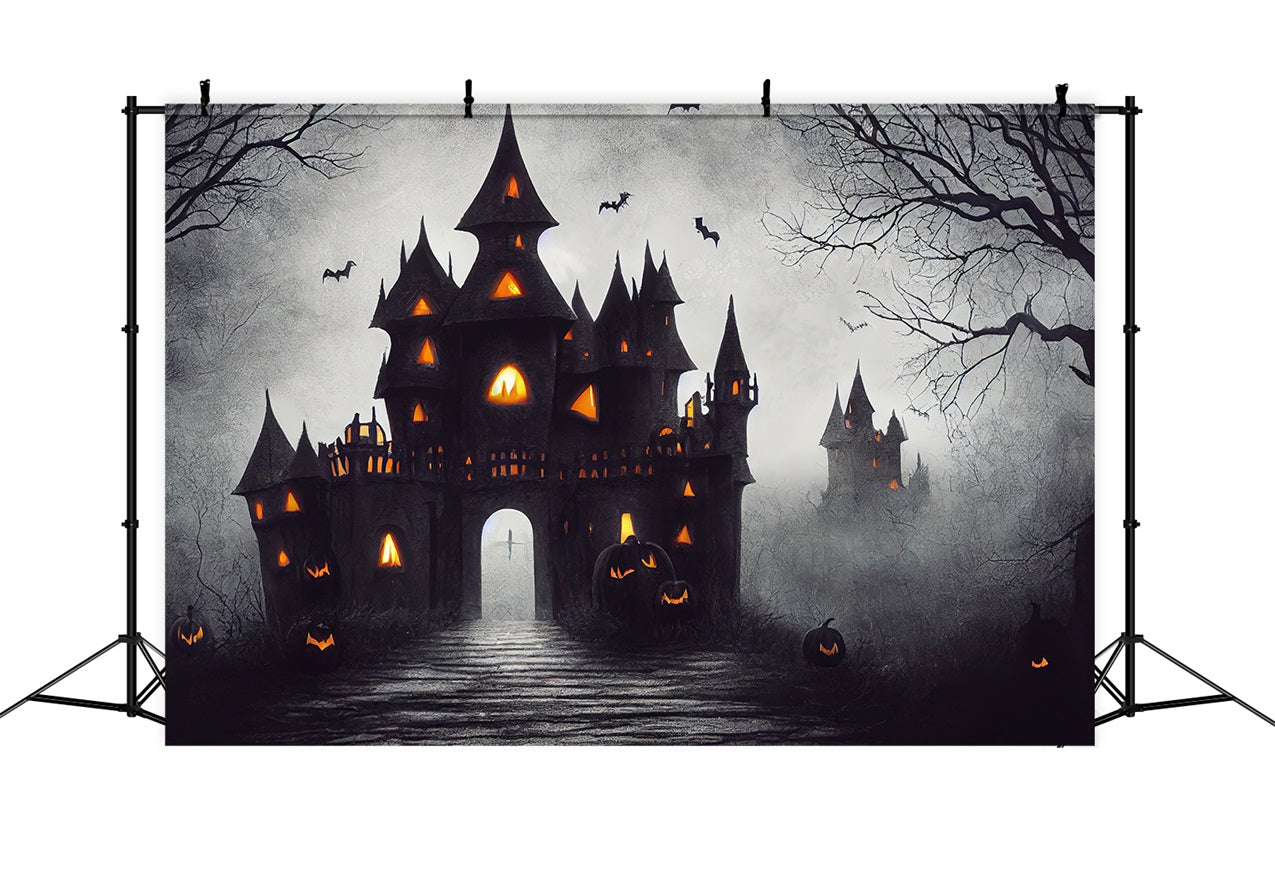 Sfondo Di Foto Di Halloween Castello Spettrale Pipistrelli Zucche Sfondo BRP10-189