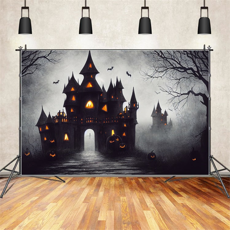 Sfondo Di Foto Di Halloween Castello Spettrale Pipistrelli Zucche Sfondo BRP10-189