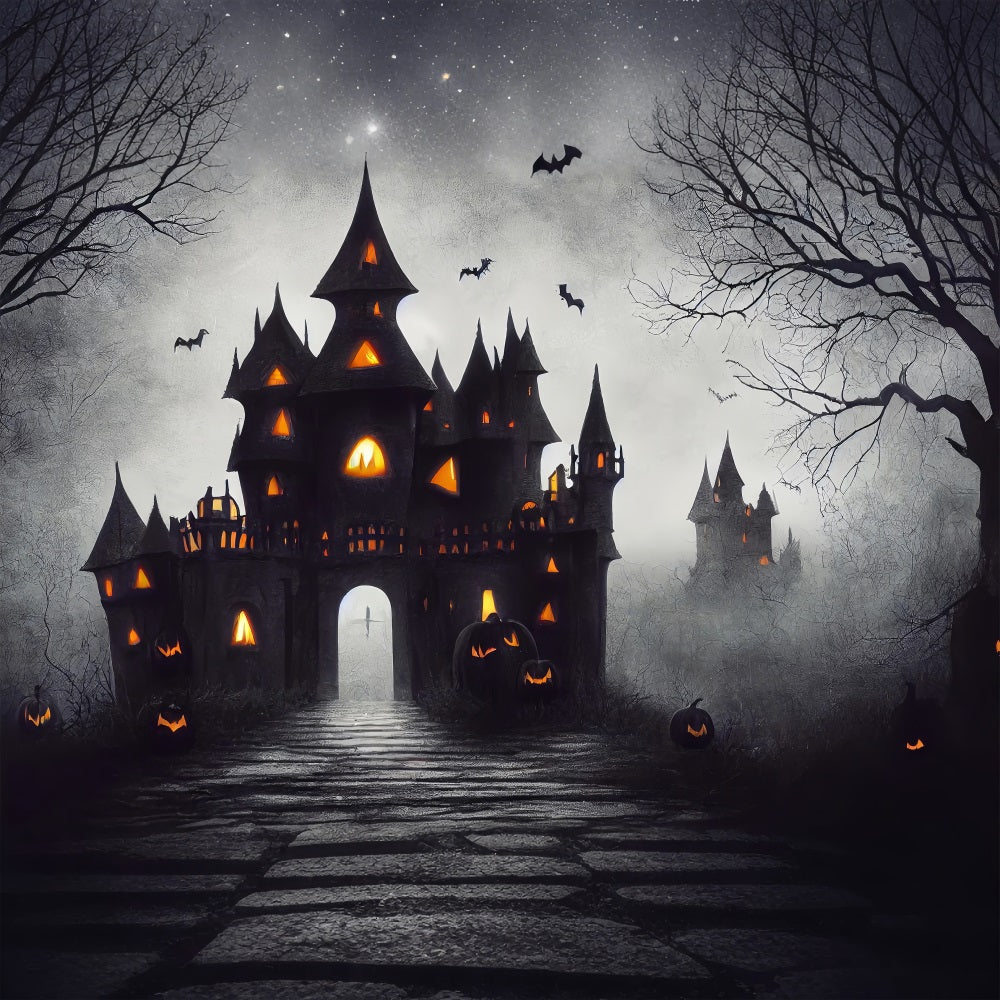 Sfondo Di Foto Di Halloween Castello Spettrale Pipistrelli Zucche Sfondo BRP10-189