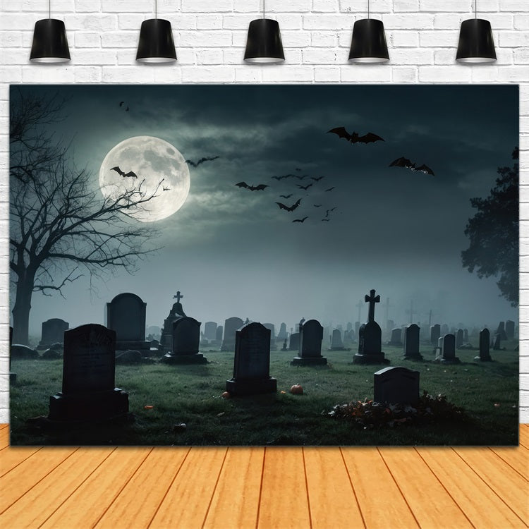 Sfondo Di Halloween Fotografia Luna Piena Cimitero Pipistrelli Sfondo BRP10-191