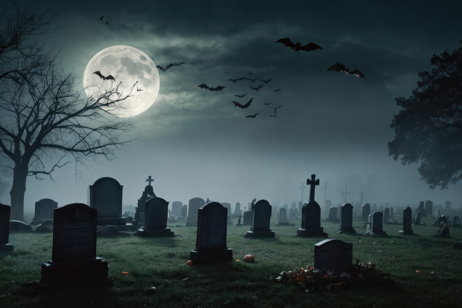 Sfondo Di Halloween Fotografia Luna Piena Cimitero Pipistrelli Sfondo BRP10-191