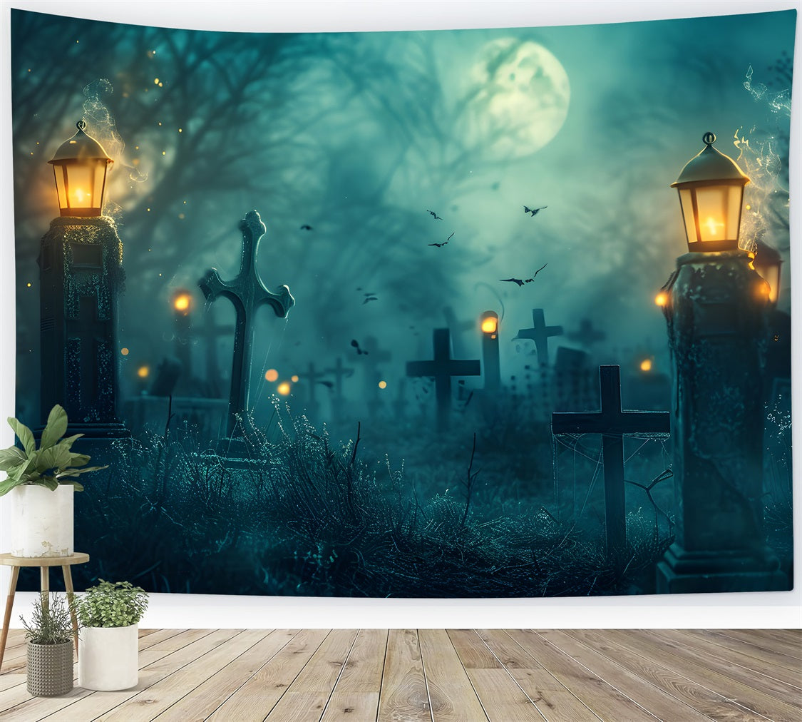 Idee Per Lo Sfondo Di Halloween Pipistrelli Del Cimitero Lanterne Luci Sfondo BRP10-192