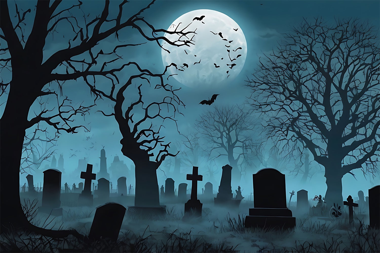Idee Per Lo Sfondo Di Halloween Cimitero Nebbioso Alberi Scuri Sfondo Lunare BRP10-193