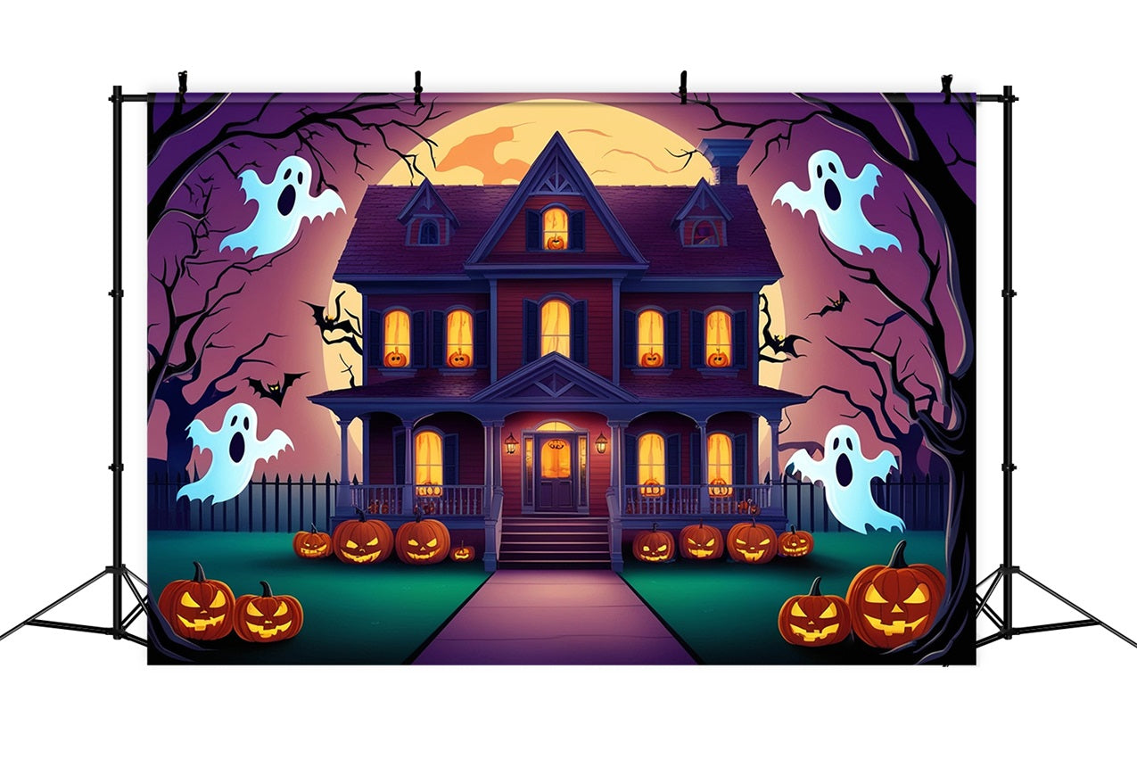 Sfondo Fotografico Di Halloween Casa Stregata Fantasmi Pipistrelli Sfondo BRP10-197