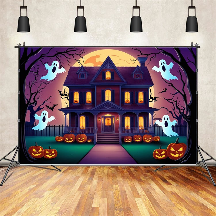 Sfondo Fotografico Di Halloween Casa Stregata Fantasmi Pipistrelli Sfondo BRP10-197