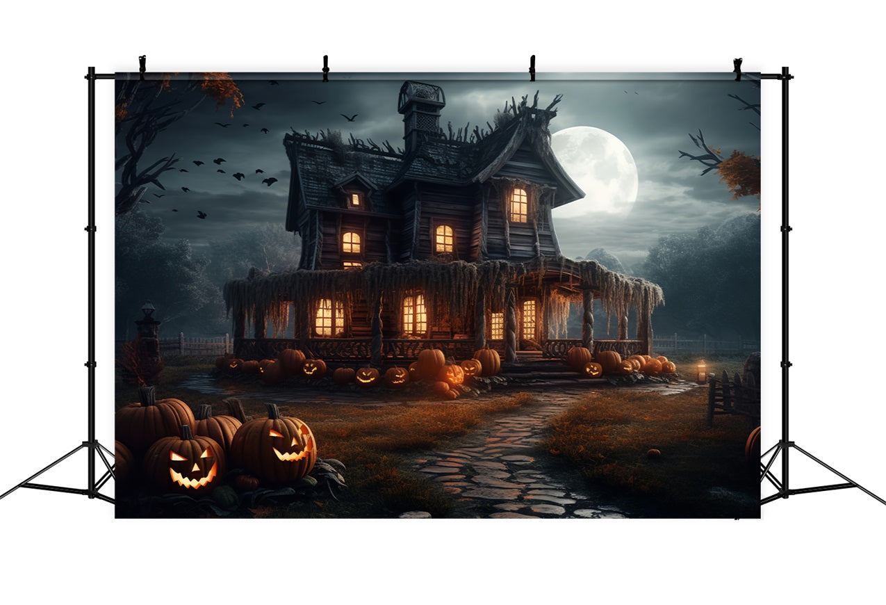 Sfondo Di Halloween Spooky House Zucche Sfondo Al Chiaro Di Luna BRP10-202