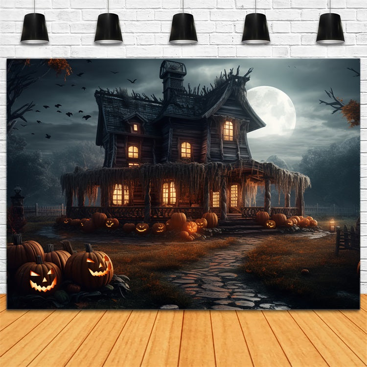 Sfondo Di Halloween Spooky House Zucche Sfondo Al Chiaro Di Luna BRP10-202