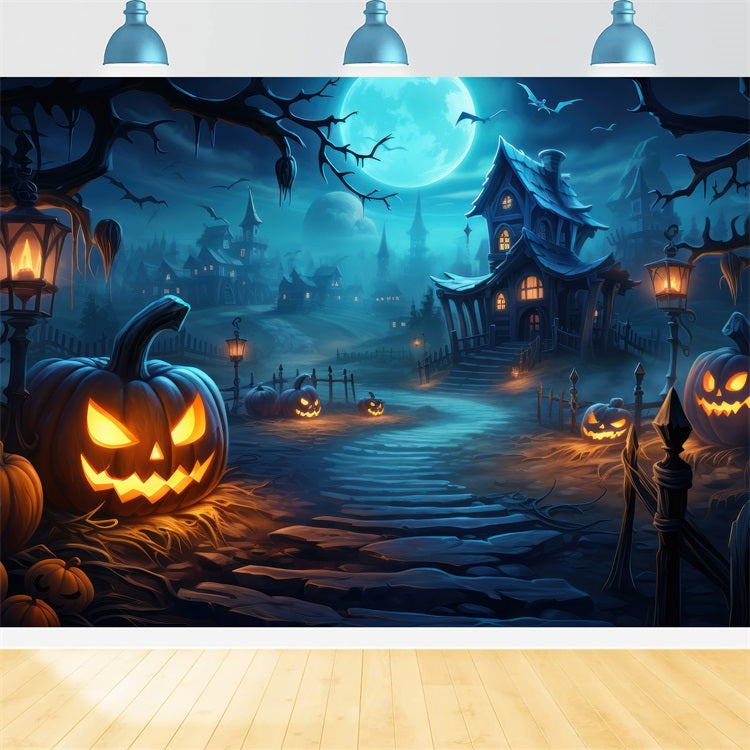 Sfondo Del Villaggio Di Halloween Zucche Pipistrelli Sfondo BRP10-204