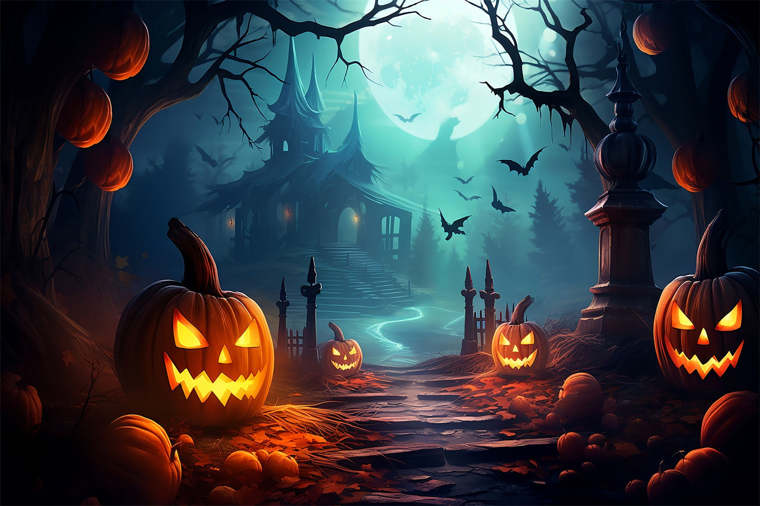 Fondali Spaventosi Halloween Haunted Pathway Luna Piena Sfondo BRP10-205