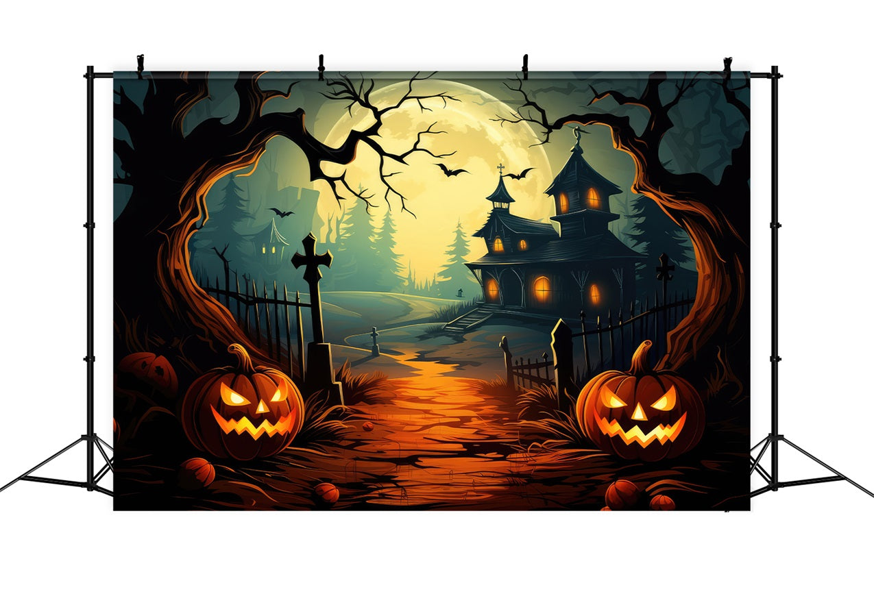 Sfondo Di Halloween Casa Stregata Percorso Zucche Luna Sfondo BRP10-206