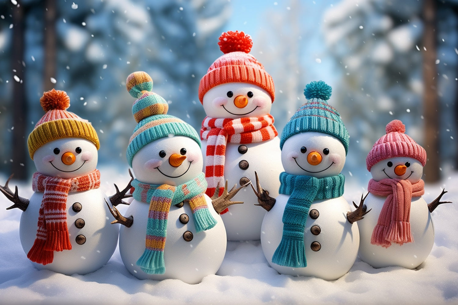 Inverno Adorabili Pupazzi Di Neve Sfondo Luminoso Di Cappelli Invernali BRP10-21