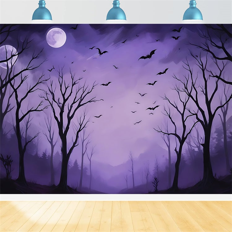 Sfondo Di Halloween Design Notte Viola Foresta Stregata Sfondo BRP10-217
