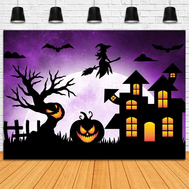 Sfondo Della Strega Di Halloween Sfondo Dei Pipistrelli Della Casa Stregata Della Scopa BRP10-218
