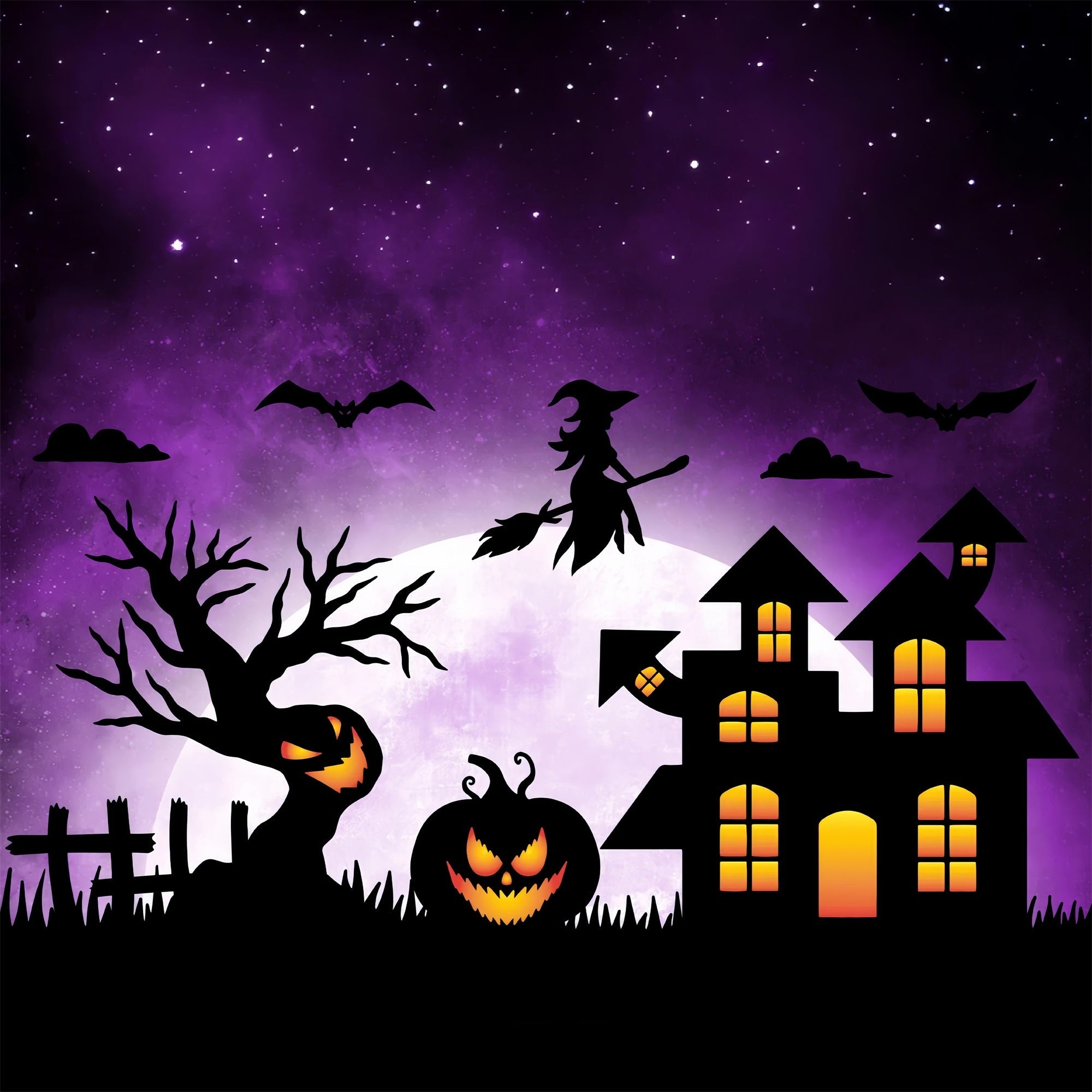Sfondo Della Strega Di Halloween Sfondo Dei Pipistrelli Della Casa Stregata Della Scopa BRP10-218