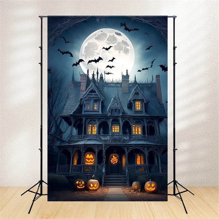 Sfondo Di Halloween Luna Piena Palazzo Gotico Pipistrelli Sfondo BRP10-222