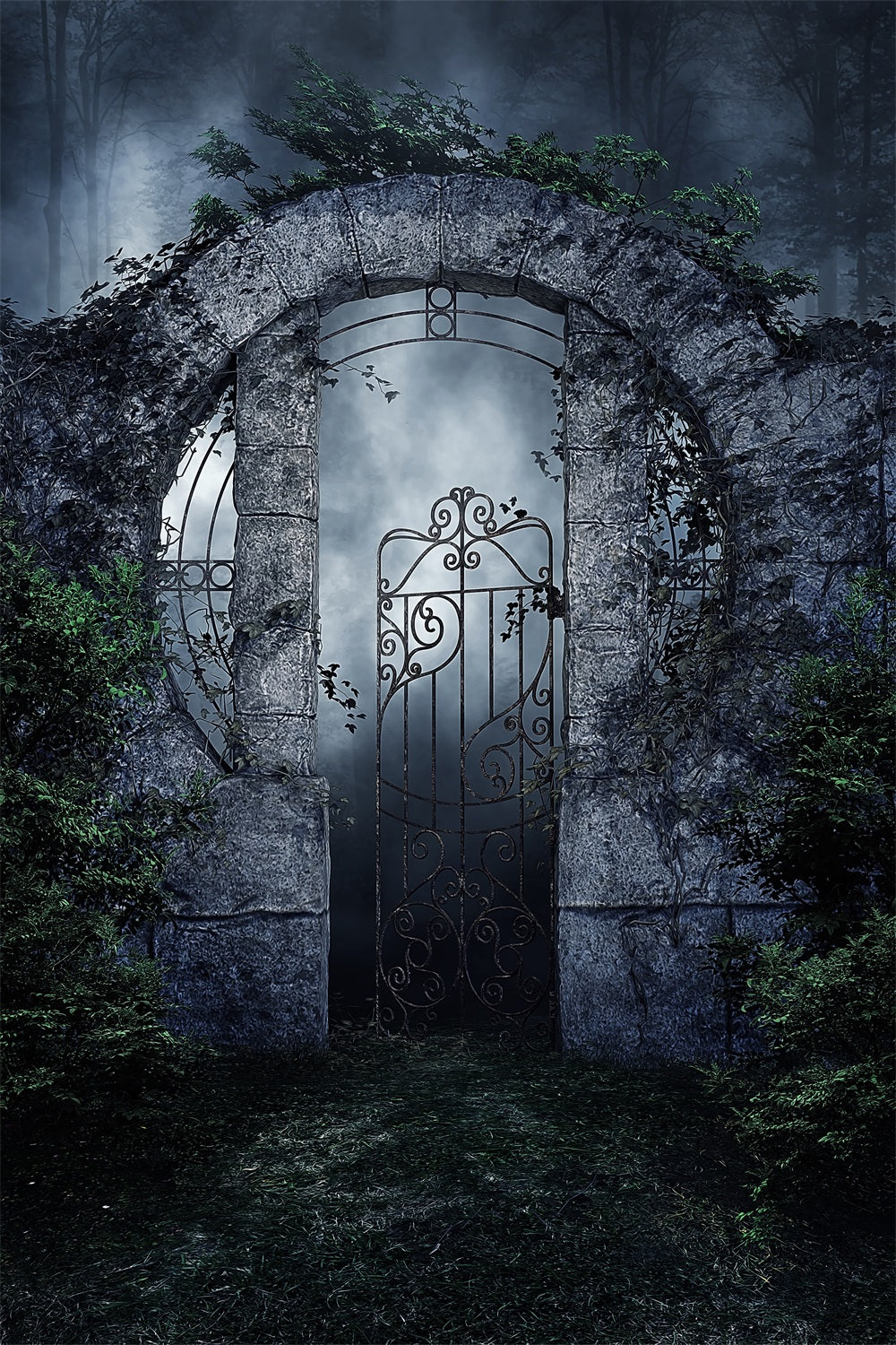 Fotografia Sfondo Di Halloween Spooky Iron Gate Vines Sfondo BRP10-223