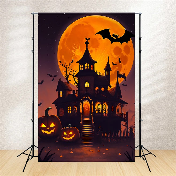 Sfondo Di Halloween Raccapricciante Sfondo Di Casa Stregata Con Luna Arancione BRP10-225
