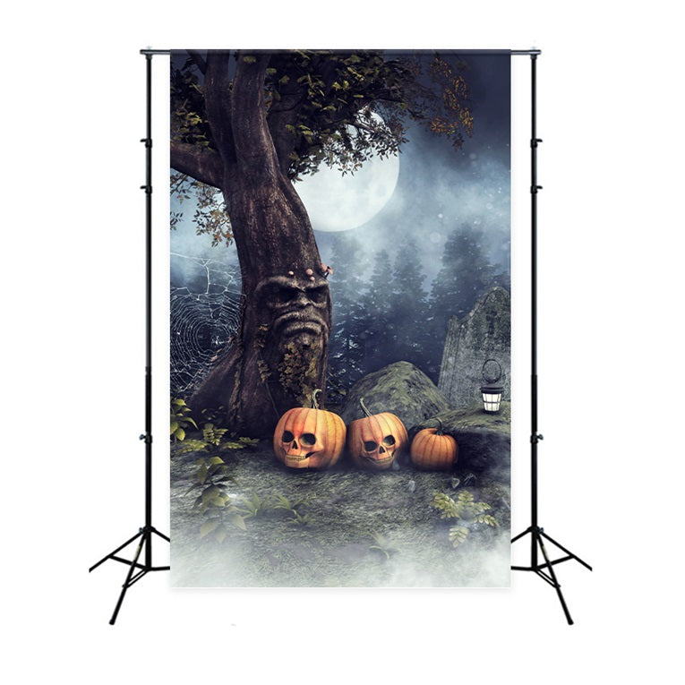 Sfondo Del Cimitero Di Halloween Albero Teschio Zucche Sfondo BRP10-227