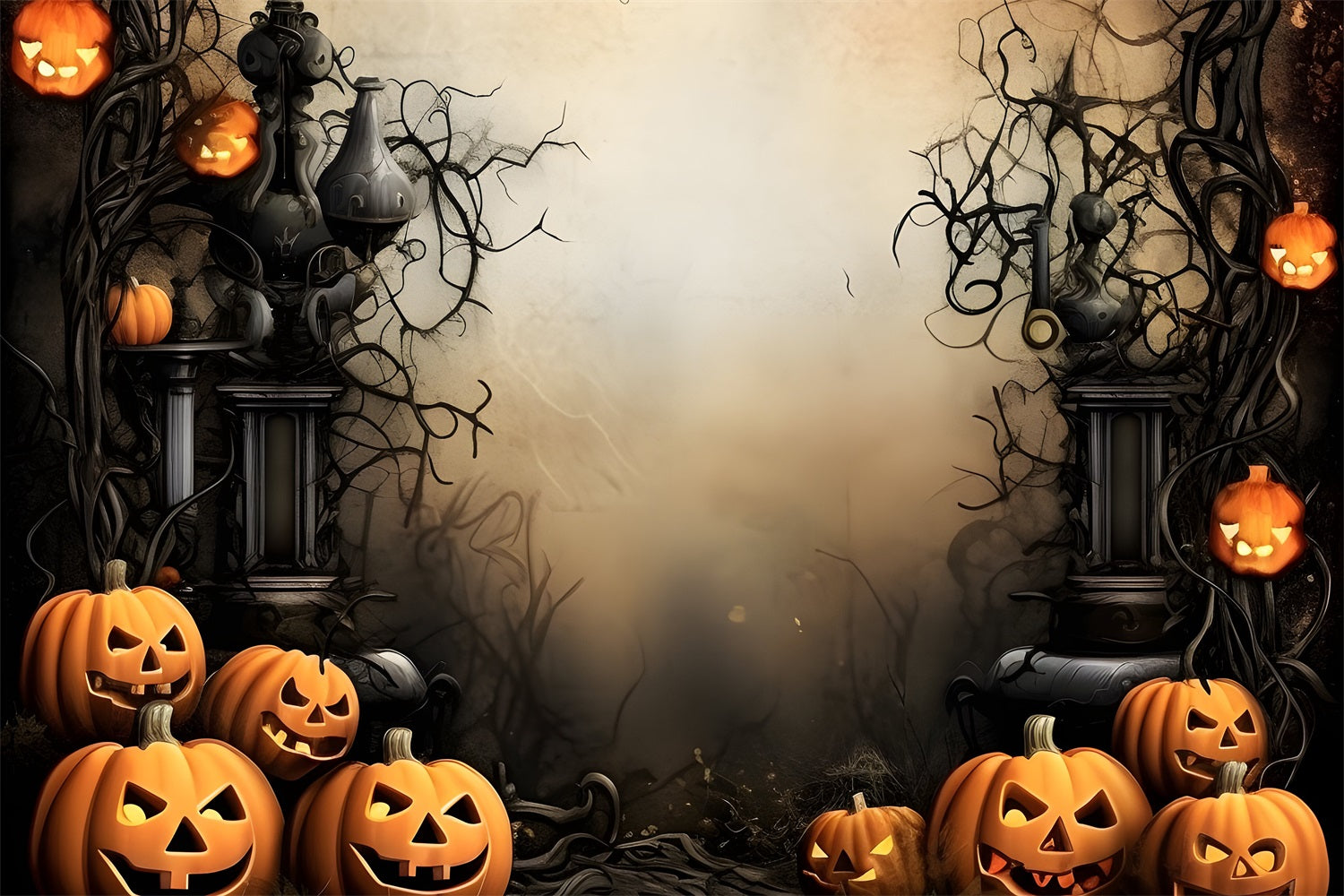 Sfondo Di Halloween Zucche Spettrali Sfondo Di Viti Intrecciate BRP10-231