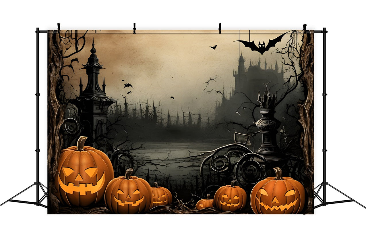 Sfondo Halloween Pilastri Ombre Zucche Pipistrelli Sfondo BRP10-232