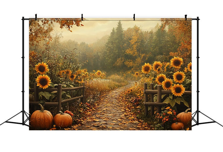 Fondali Autunnali Girasoli Zucche Sfondo Del Sentiero Nel Bosco BRP10-241