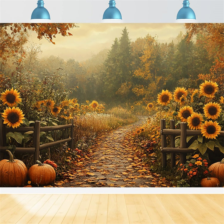Fondali Autunnali Girasoli Zucche Sfondo Del Sentiero Nel Bosco BRP10-241