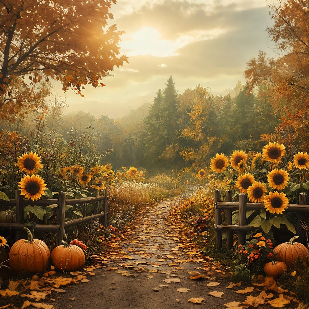Fondali Autunnali Girasoli Zucche Sfondo Del Sentiero Nel Bosco BRP10-241