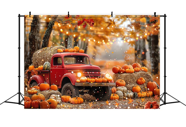 Sfondo Fotografico Autunnale Camion Zucche Fieno Foresta Sfondo BRP10-258
