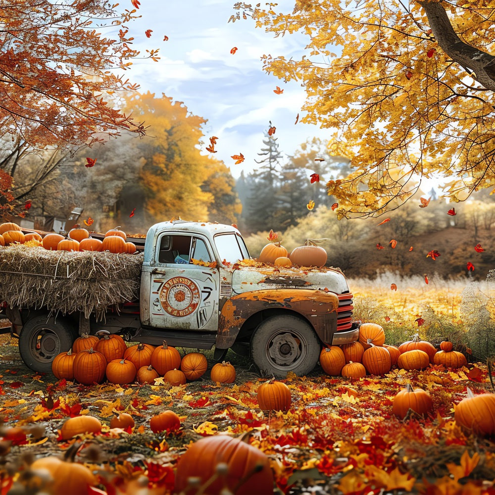 Sfondo Autunnale Per Cabina Fotografica Camion Raccolto Zucche Sfondo BRP10-259