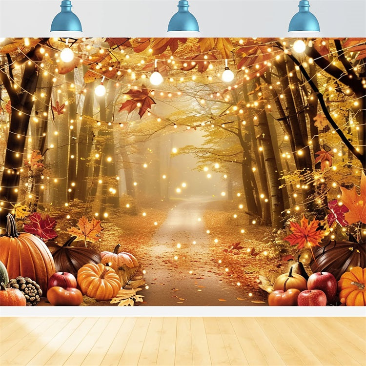 Sfondo Della Foresta Autunnale Sfondo Illuminato Con Foglie Di Zucche BRP10-261