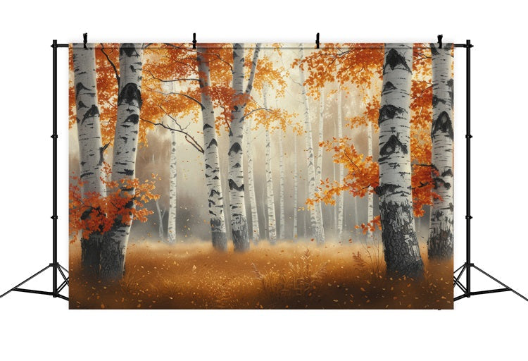 Sfondo Fotografico Autunnale Foschia Mattutina Sfondo Foresta Di Betulle BRP10-262