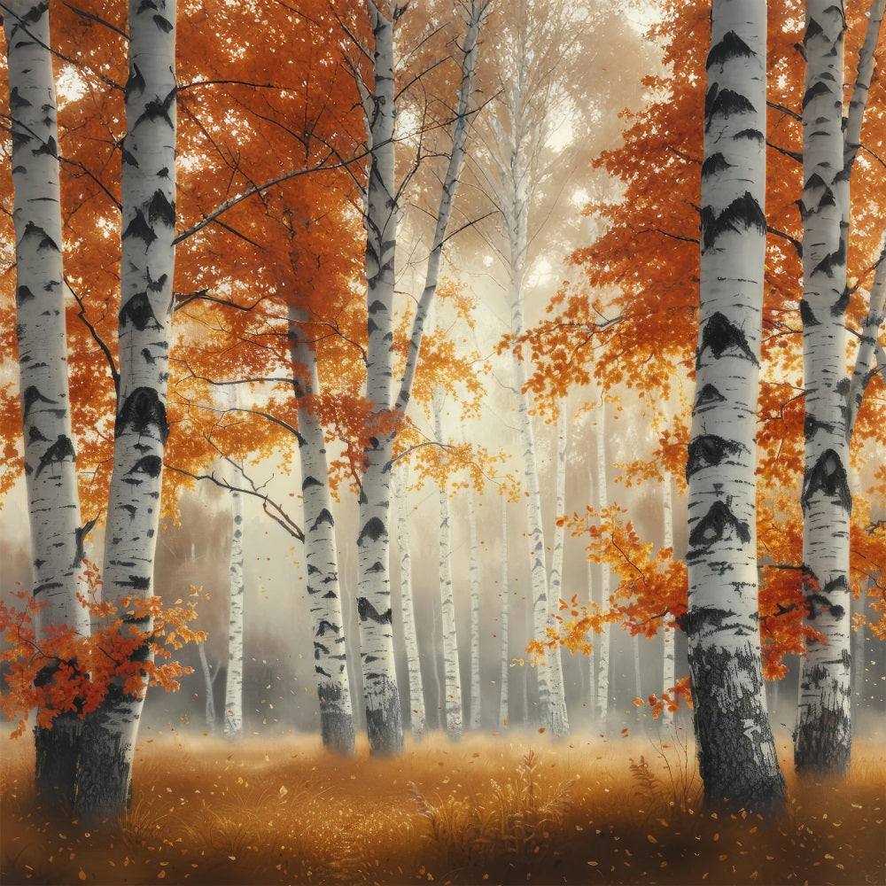 Sfondo Fotografico Autunnale Foschia Mattutina Sfondo Foresta Di Betulle BRP10-262