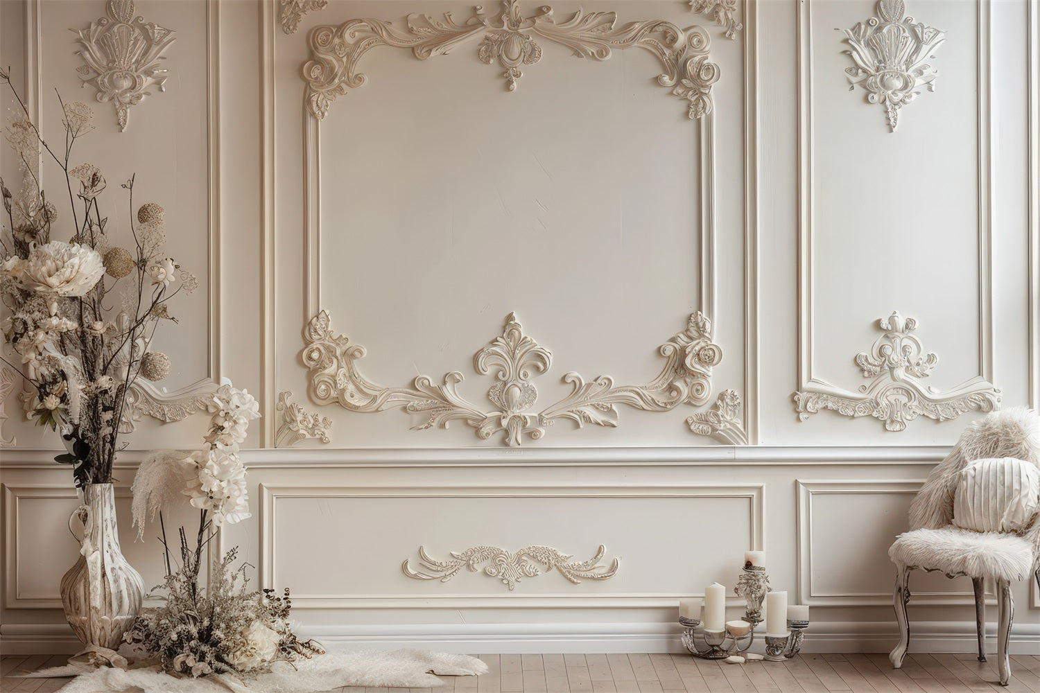 Sfondo Retro Accenti Floreali Bianchi Vintage Sfondo BRP10-271