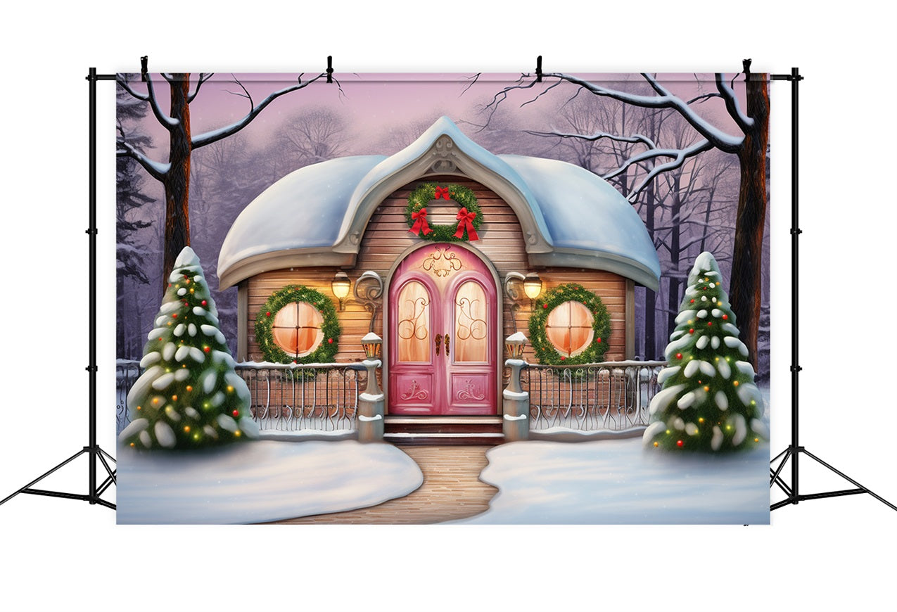 Sfondo Delle Vacanze Decorate Con Cottage Rosa Magico Invernale BRP10-28