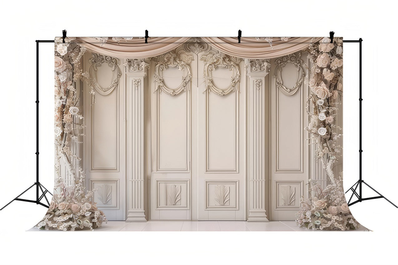 Sfondo Da Parete Retro Sfondo Di Decorazioni Floreali Con Rose Beige BRP10-283