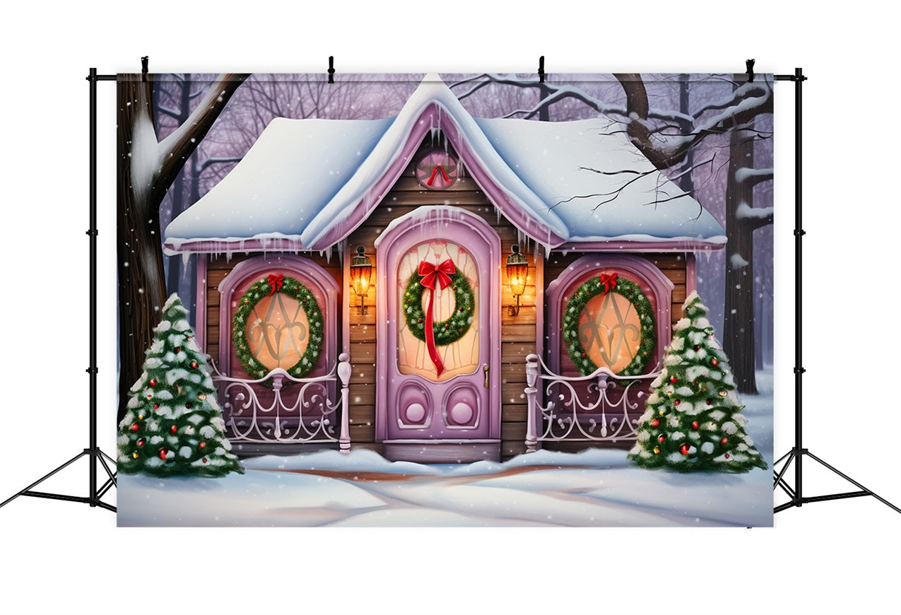 Magico Cottage Viola Invernale Circondato Da Uno Sfondo Di Neve BRP10-29