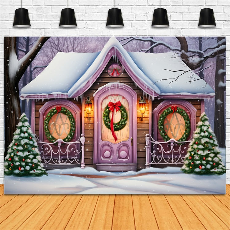 Magico Cottage Viola Invernale Circondato Da Uno Sfondo Di Neve BRP10-29