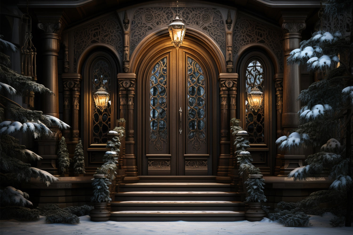 Sfondo Bagliore Della Lanterna D'Ingresso Del Palazzo Mistico Invernale BRP10-3