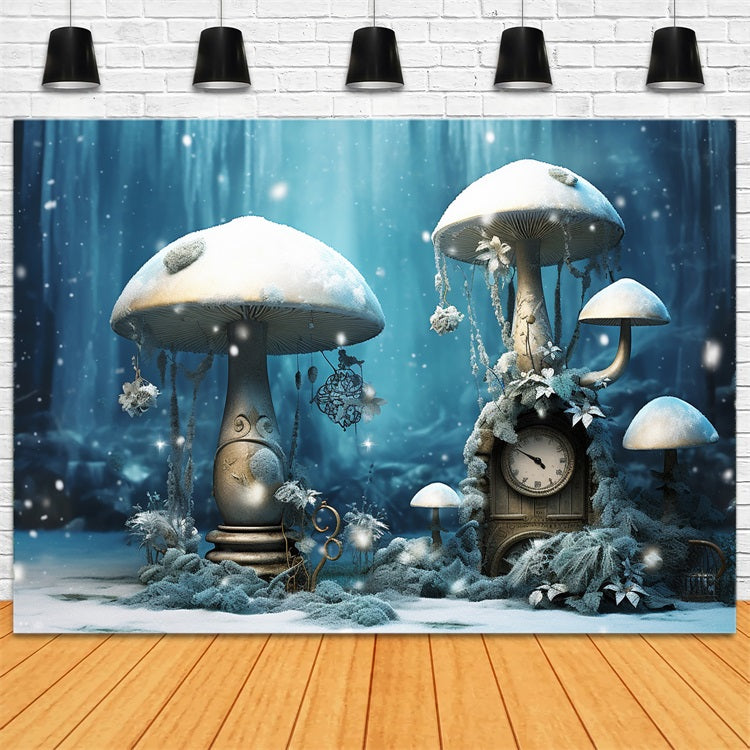 Funghi Invernali Innevati Orologio Vintage Sfondo Forestale BRP10-30