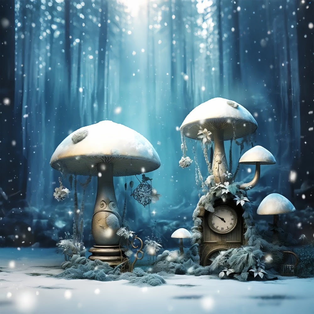 Funghi Invernali Innevati Orologio Vintage Sfondo Forestale BRP10-30