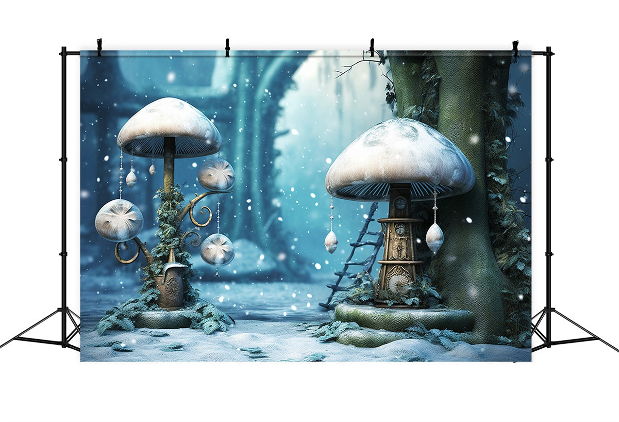 Sfondo Di Decorazioni Di Funghi Glassati Della Foresta Mistica Invernale BRP10-31