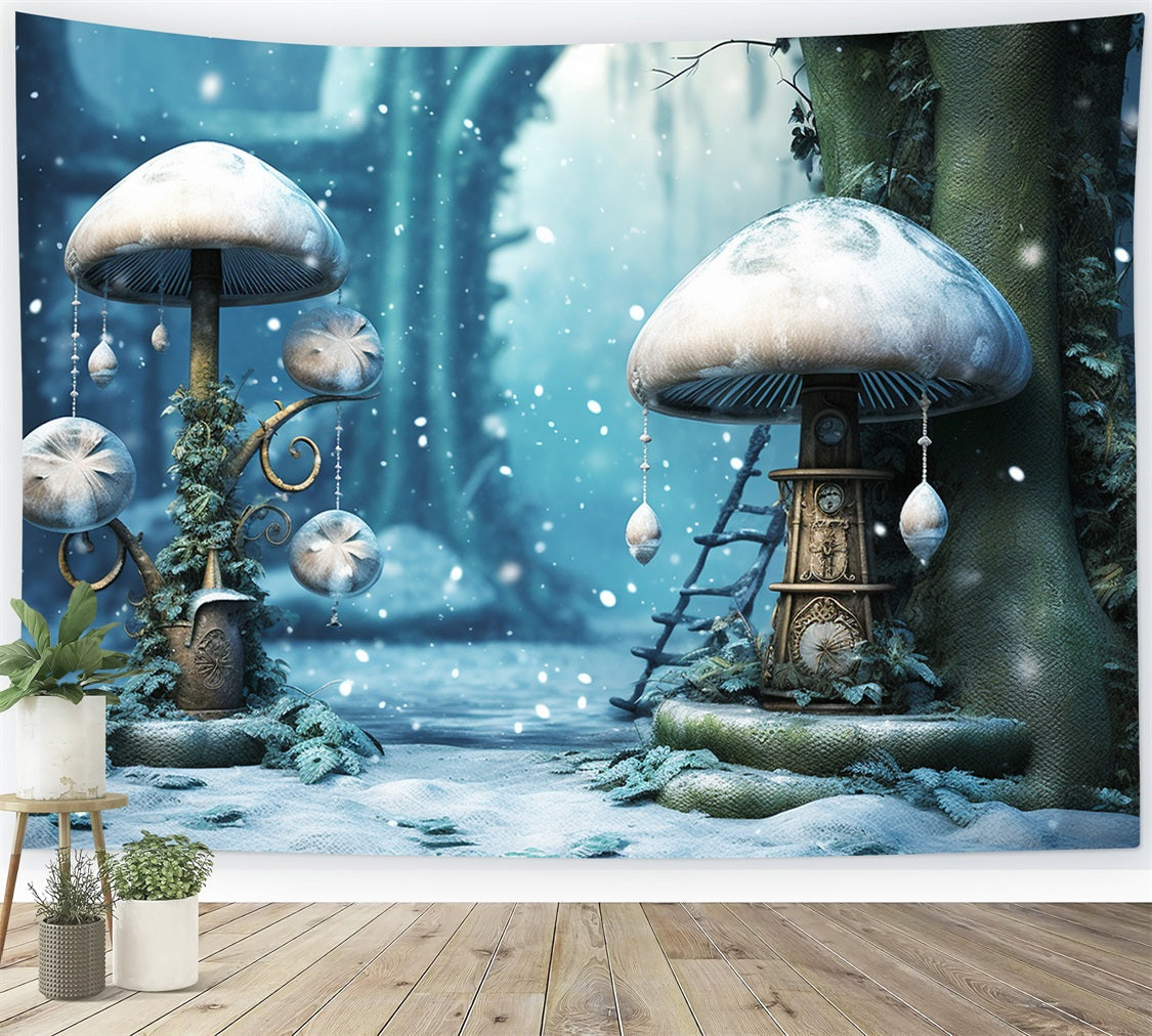 Sfondo Di Decorazioni Di Funghi Glassati Della Foresta Mistica Invernale BRP10-31