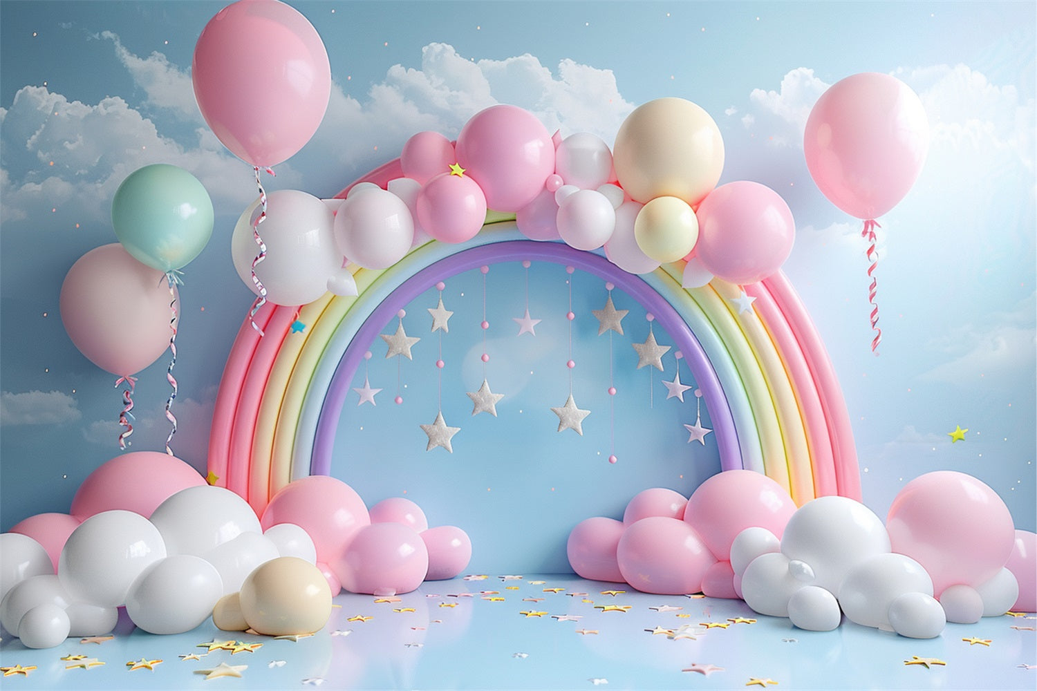 Sfondo Di Compleanno Arcobaleno Arco Palloncini Sfondo BRP10-313