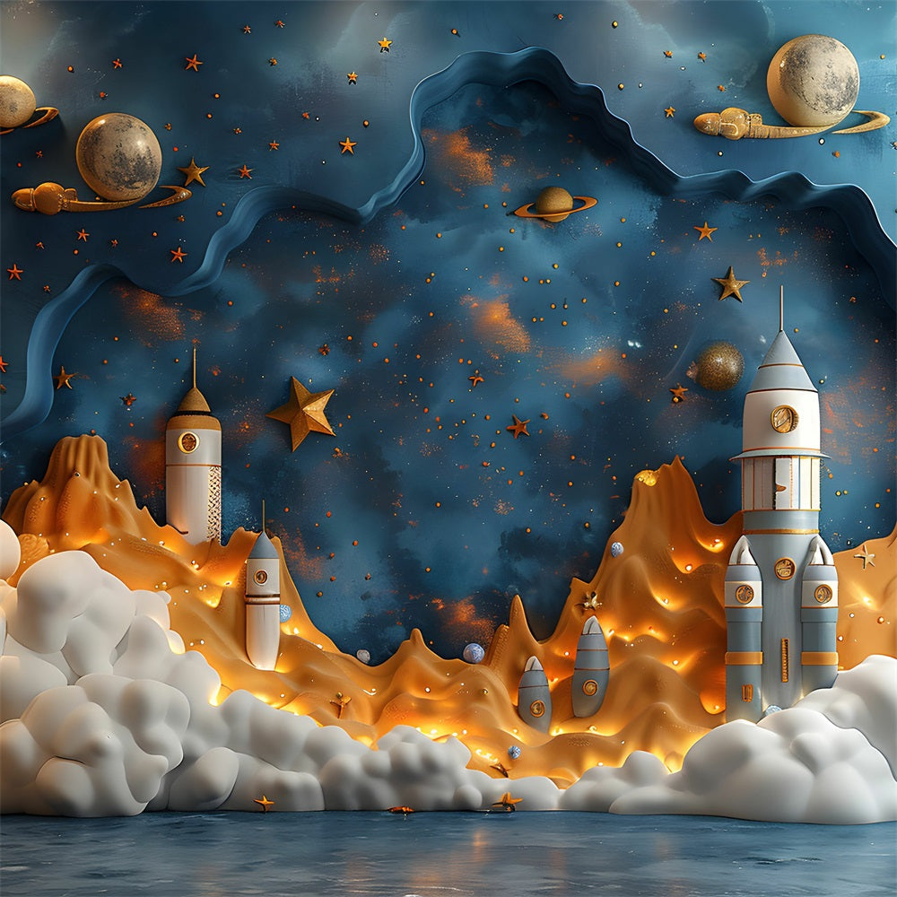 Sfondo Di Compleanno Pianeti Galattici Razzi Sfondo Festa BRP10-326